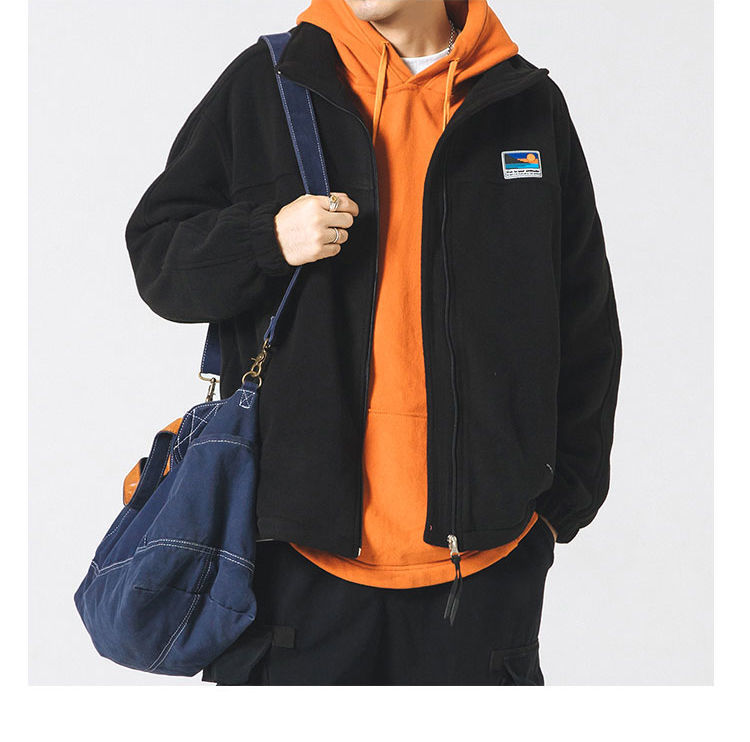 Herren-Fleecejacke mit Stehkragen, Reißverschluss und Sherpa-Futter (Schwarz/Grün/Khaki, M-3XL)_voghion.com