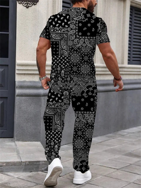 Pantalones de camiseta de manga corta de otoño europeo y americano Moda 2024 Nuevo traje suelto y cómodo de dos piezas ME13 ML4