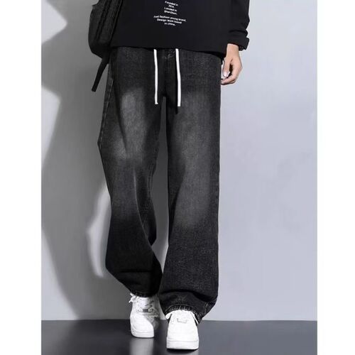Water-washed retro denim jeans trendy for men spring and autumn season American cool stylish straight-leg loose wide-leg casual long pants for men
