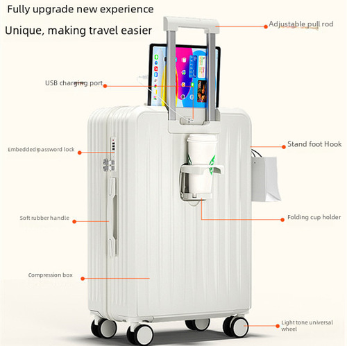 Fashion Luggage Handle Pull-along Zippered USB Travel Suitcase for Men and Women Students Suitcase Silent Swivel Wheels Combination Lock Suitcase