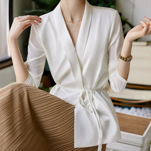 早春甄选笑涵阁休闲重磅桑蚕丝宽松收腰显瘦设计感西装女