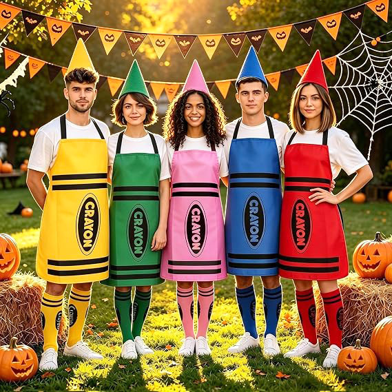 Cross-border colorful crayon Halloween apron, dwarf cone hat set, adult costume, Halloween role-playing outfit Cross-border colorful crayon Halloween apron, dwarf cone hat set, adult costume, Halloween role-playing outfit