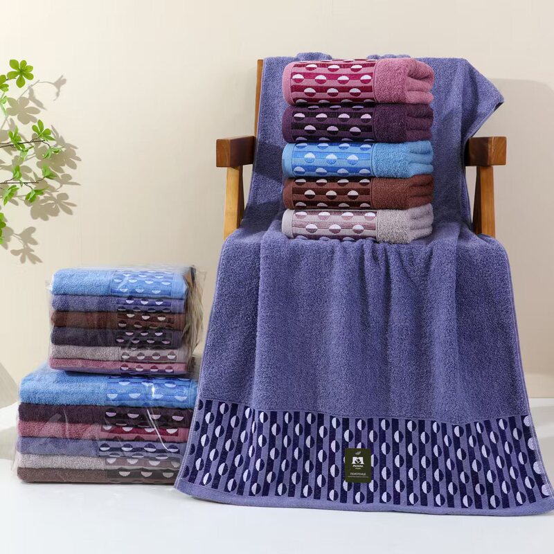 Cross-Border Middle East Foreign Trade Cheap Polyester Cotton Bath Towel Wholesale and Retail Soft Cotton Bath Towel Plus Size Pure Cotton Set