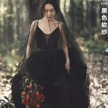 新款韩式新娘头纱超长软素纱黑色裸纱简约百搭仙美写真旅拍摄影飘