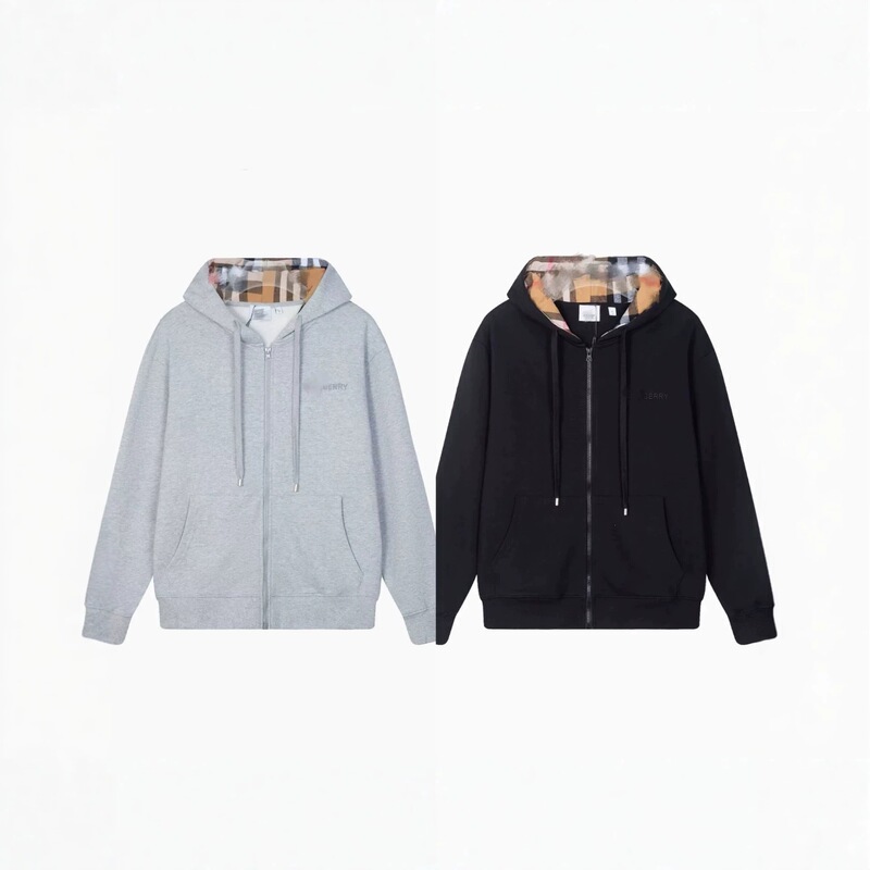 26 Cross-border European and American style loose-fit hooded zip-up sweatshirt with plaid lining, casual cardigan, unisex, versatile outerwear