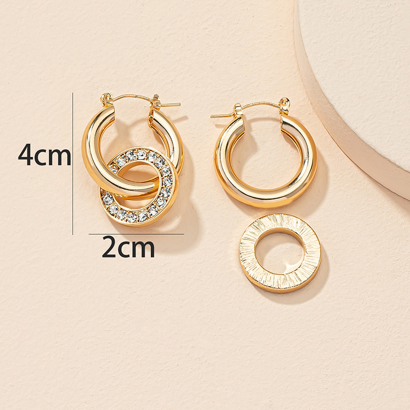 Nouvelles Boucles D&#39;oreilles À Cercles Irréguliers Géométriques Serties De Diamants display picture 5