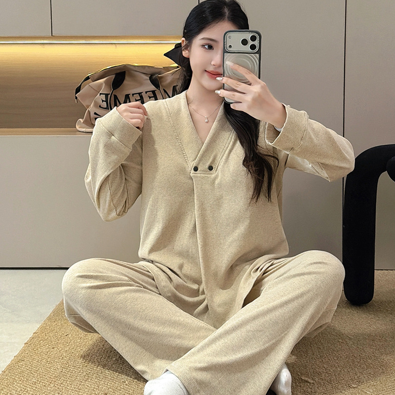 De Rong Pure Cotton Winter Maternity Wear for Women, Long-Sleeve Autumn Maternity Pajamas, Nursing Wear, Postpartum Comfortable Home Wear Set De Rong Pure Cotton Winter Maternity Wear for Women, Long-Sleeve Autumn Maternity Pajamas, Nursing Wear, Postpartum Comfortable Home Wear Set