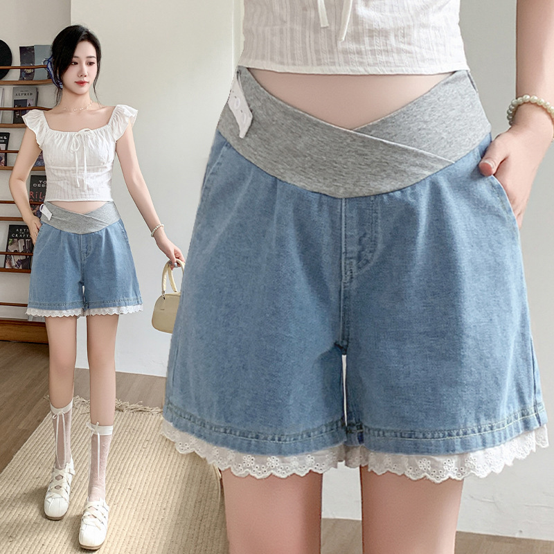 Maternity Pants for Summer, Adjustable Low-Waist Shorts, Loose Plus-Size Casual Wide-Leg Pants, Summer Jeans