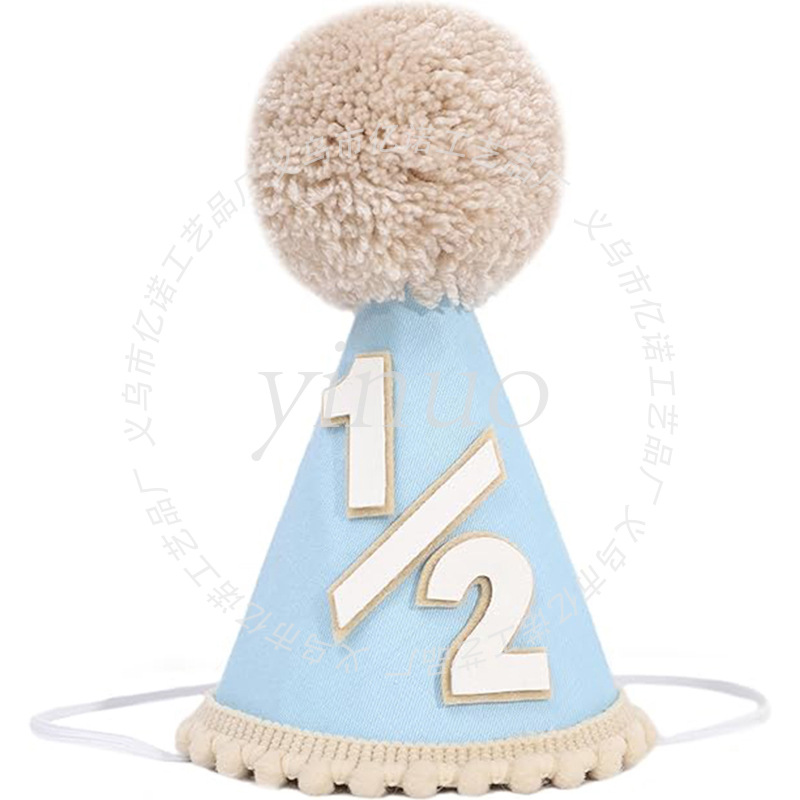 Sombrero de cumpleaños para bebé simple 1/2 gorra de bola de piel linda gorra de fiesta de cumpleaños de medio año para niños gorra triangular no tejida