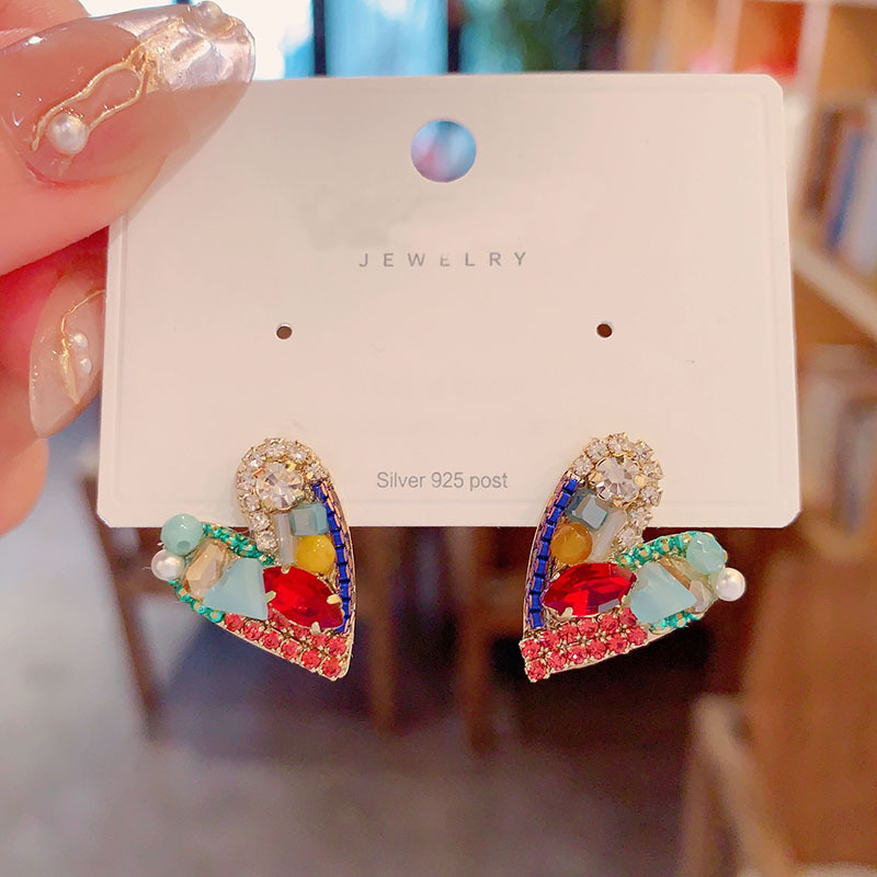 20g Weight Copper Ear Needle Material Gold Plated Plating Material 1 Pair Vintage Style Heart Shape Plating Inlay Copper Artificial Crystal Gold Plated Ear Studs