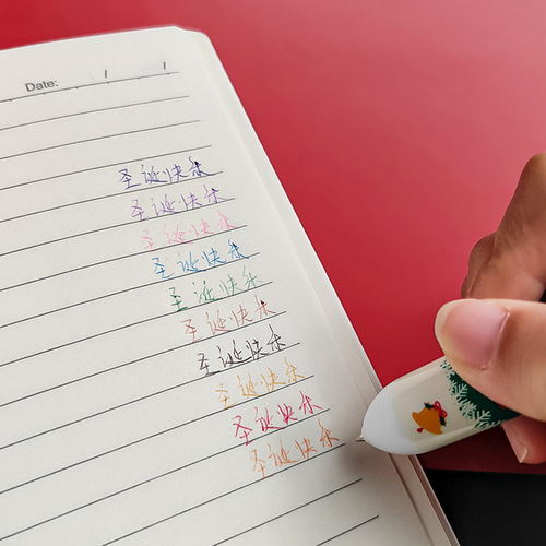 Christmas cartoon ten-color ballpoint pen, cute and creative multi-color 10-in-1 press pen, student color multi-function oil pen