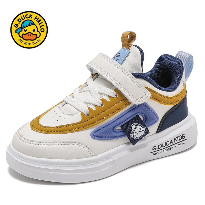 Zapatos de pato amarillo para niños otoño-invierno 2025 nuevo cuero impermeable para niños zapatos blancos ligeros antideslizantes para hombres y mujeres zapatos de skate