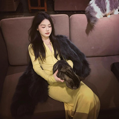 【现货】法式长袖针织连衣裙女收腰显瘦内搭长裙独特漂亮掐腰裙子