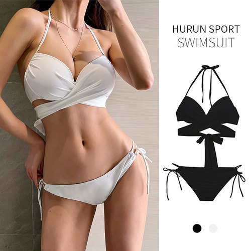 Swimsuit swimwear white sexy triangle underwire hard cup bikini small breast push up hot spring vacation cross-border swimsuit