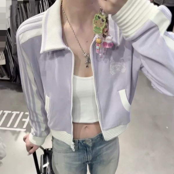 American-style short sweatshirt jacket for women, spring and autumn 2024 new popular fashion trendy zip-up cardigan long-sleeve top