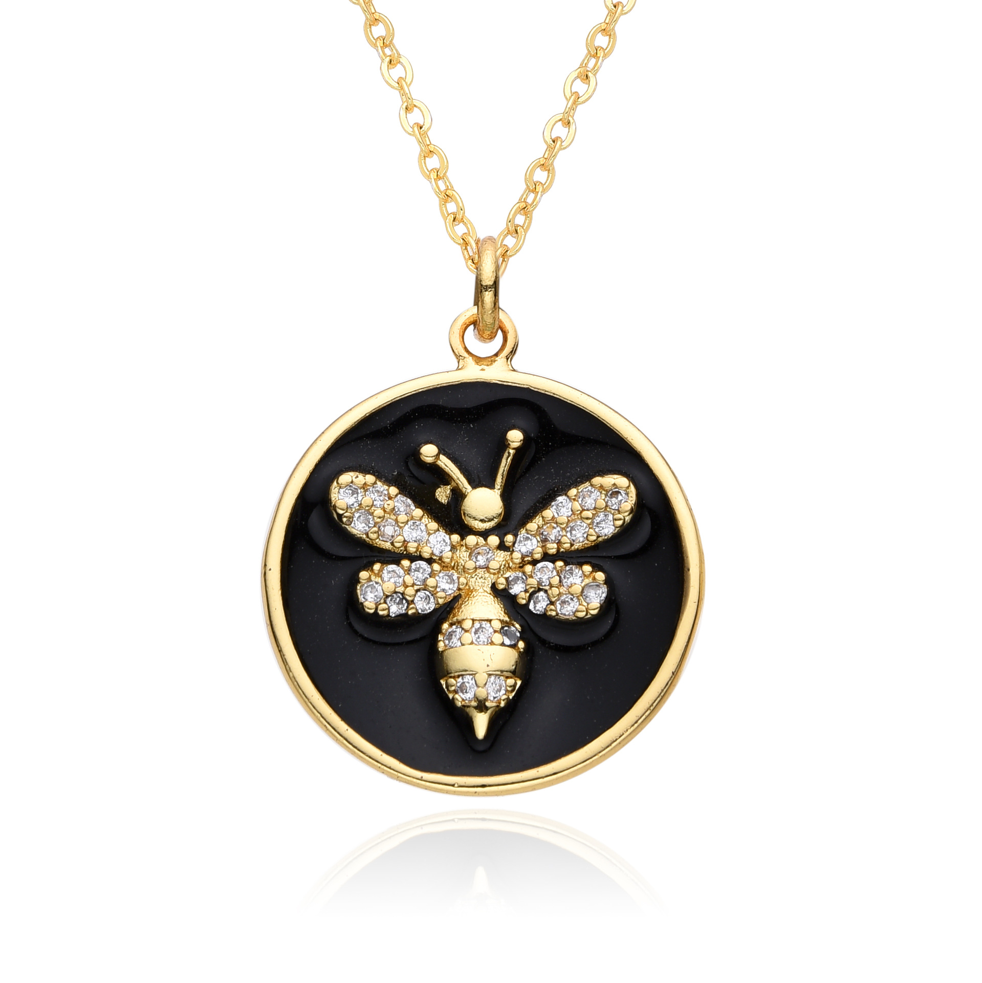 cable chain Chain Type Copper Gold Plated Enamel Inlay Round Lion Bee Zircon Pendant Necklace