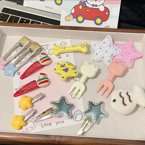 15 Cute Cartoon Girl Student Hair Accessories, Cat Ear Clips, Star Sweet Hairpins