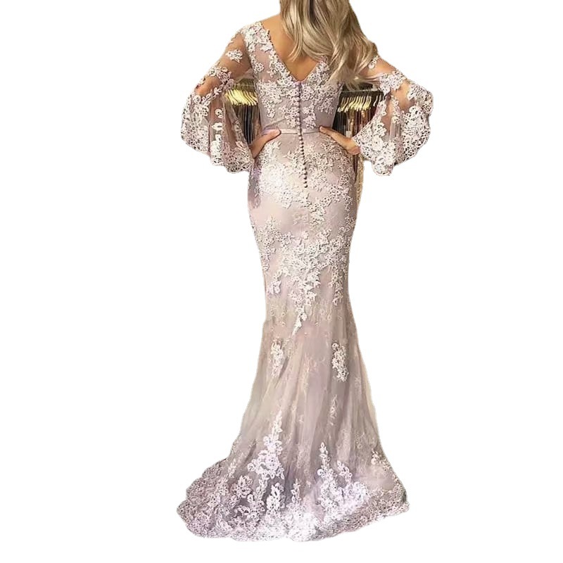 Comercio exterior de Europa y América Amazon AliExpress deseo nuevo encaje fishtail acampanado manga larga vestido de noche vestido de cola de pescado