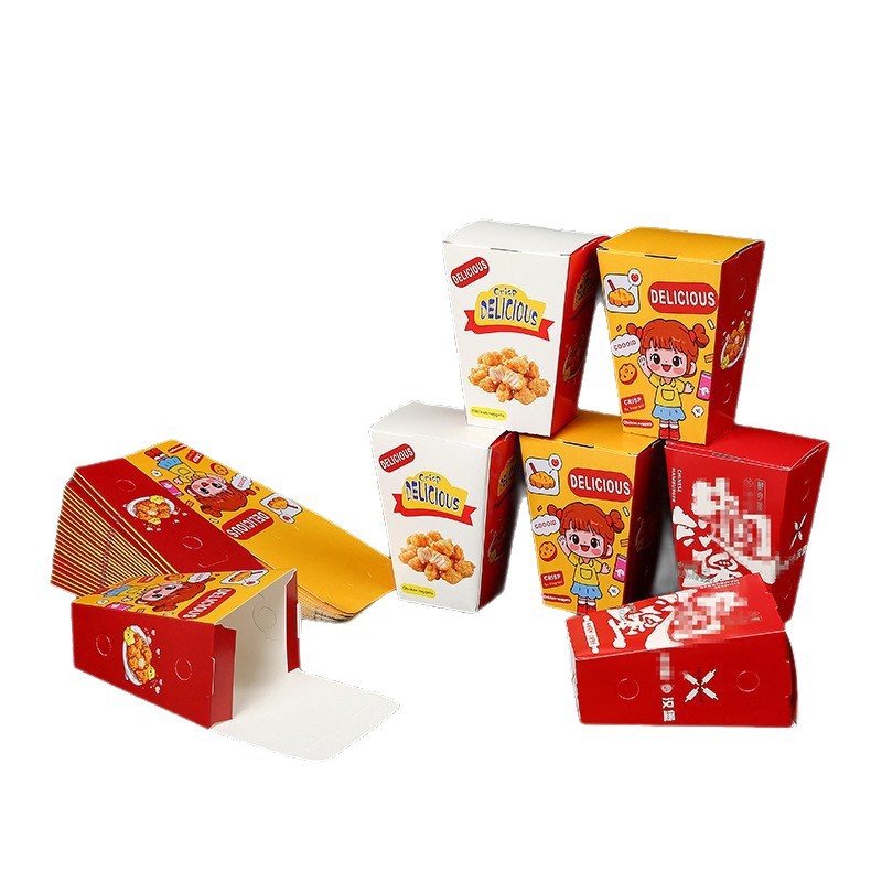 Cajas de embalaje desechables para papas fritas, nuggets de pollo y tiras de batata, ideales para llevar sin descuento.