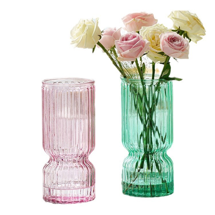 Europa simple vasos de vidrio transparentes grandes flores acuáticas rosas lirios arreglos de flores decoración vasos de sala de estar