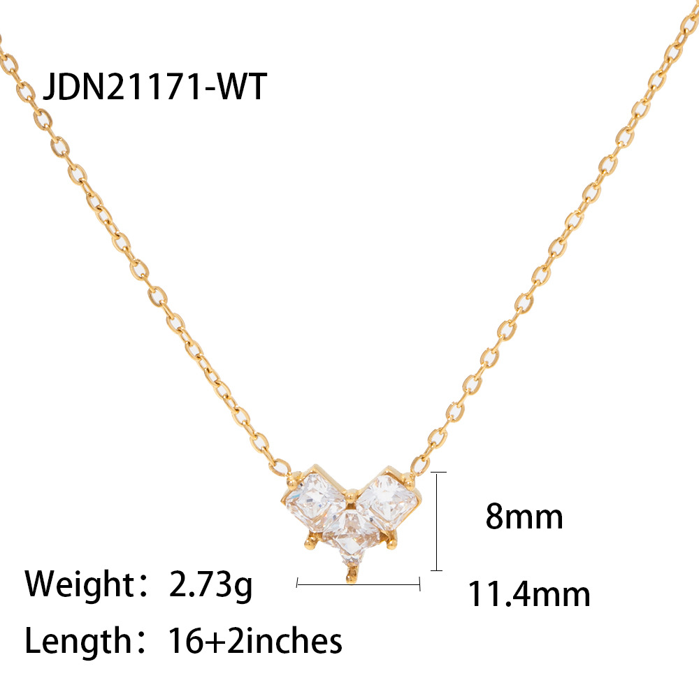 Fashion Heart Shape Stainless Steel Inlay Zircon Pendant Necklace 1 Piece
