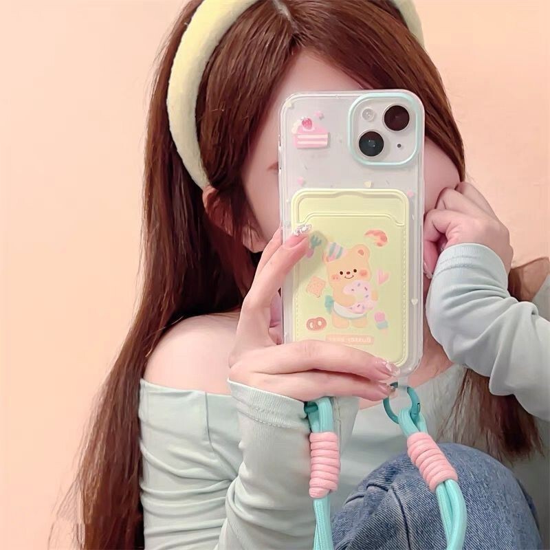 Card Holder Butter Bear Phone Case Suitable for Apple 16/15 Pro Max Protective Cover iPhone 14 with Lanyard Full Coverage Card Holder Butter Bear Phone Case Suitable for Apple 16/15 Pro Max Protective Cover iPhone 14 with Lanyard Full Coverage