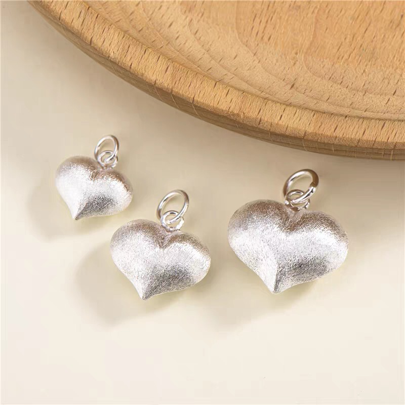 S925 Sterling Silver Electroplated Brushed Peach Heart Pendant Crystal Bracelet Heart Pendant DIY Pearl Clavicle Chain Pendant