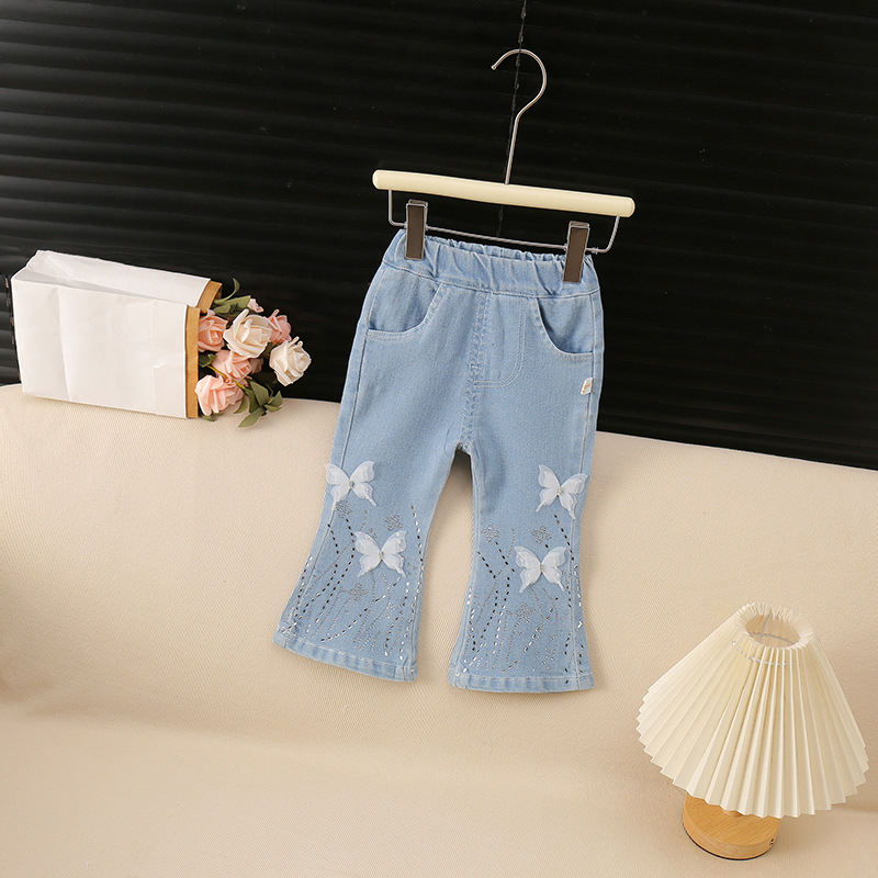 Niñas de verano nuevos pantalones casuales de moda para mujeres Baoqian estilo coreano mariposa de dibujos animados caliente diamante sueño mariposa de trompeta jeans image 2