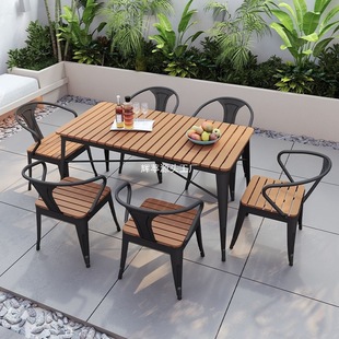 Outdoor Balcony Bar Leisure Table Milk Tea Shop Outdoor Table and Chair Combination Outdoor Open-Air Courtyard Simple Square Table and Chairs