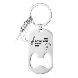 Cross-border new beer bottle opener stainless steel keychain lettering diy pendant for boyfriend Father's Day gift