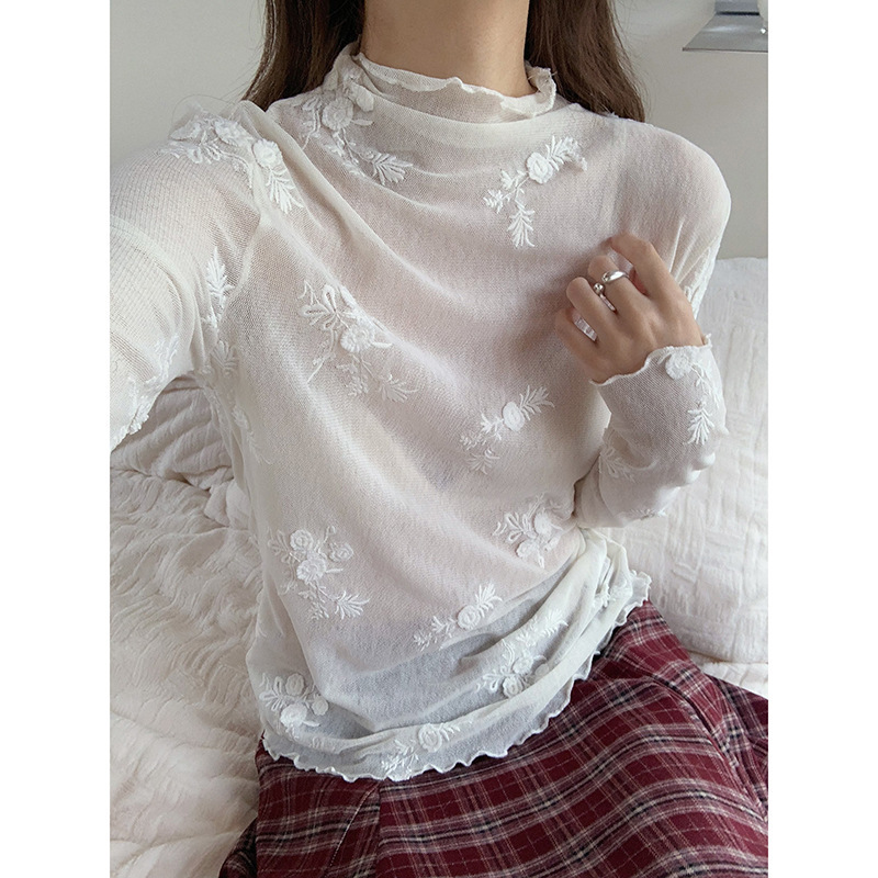 [Lace Flowing Flower] Gemei Design Three-Dimensional Relief Lace Embroidery Bottoming Shirt Women's Winter Top S2040F