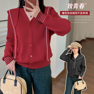 Inno Plus Size Women's Autum New Slim Navy Collar Shawl Top Korean Style French Sweater 411798