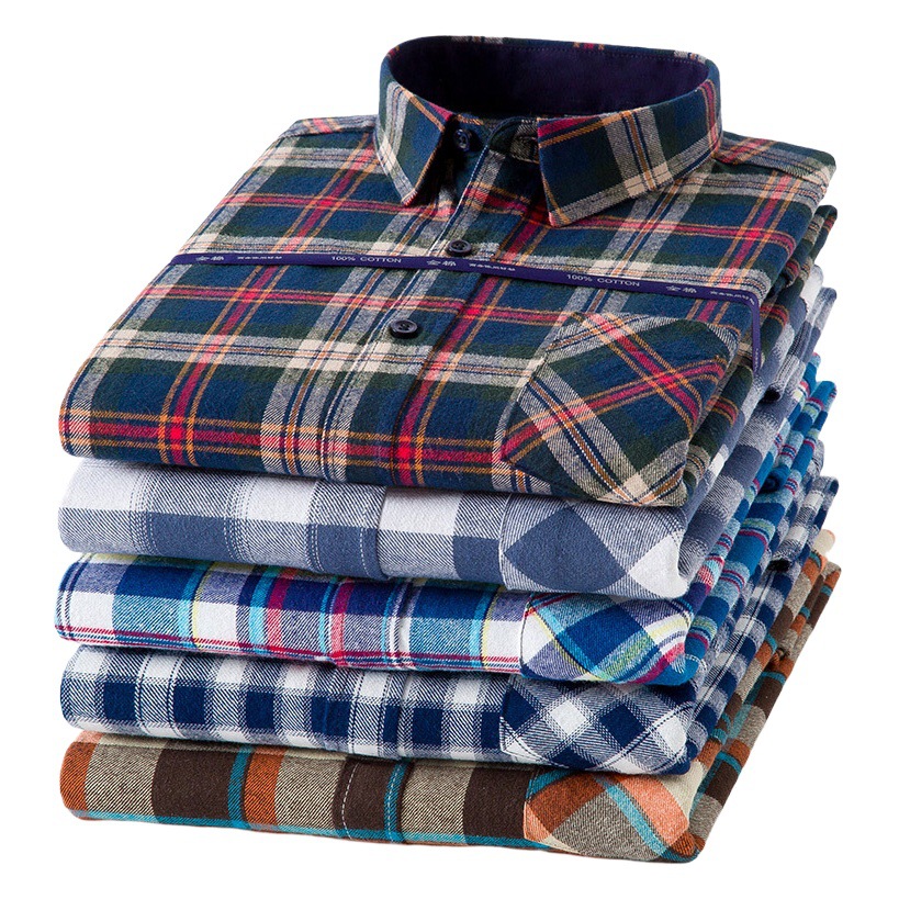 2024 nuevo Algodón puro cepillado camisa de manga larga a cuadros de los hombres de estilo coreano transpirable camisa de moda casual en stock ropa de hombre