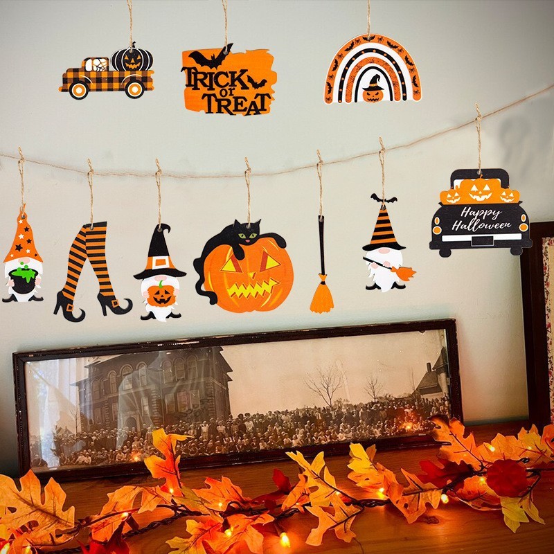 2025 クロスボーダーハロウィン立体ドワーフ木製ペンダントハロウィンカボチャパーティーシーンレイアウト装飾ペンダント|undefined