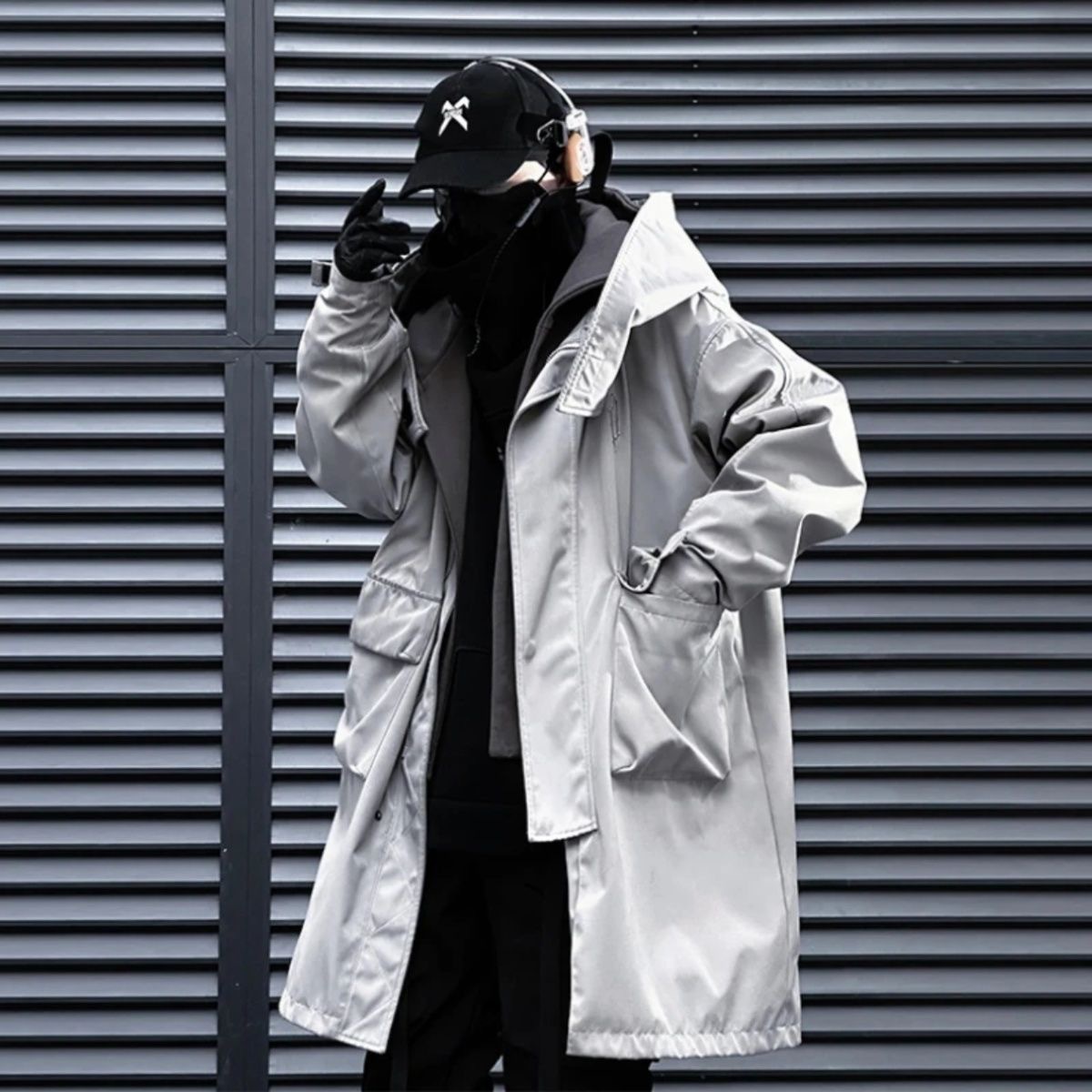 Jiye industria pesada Otoño e Invierno falso de dos piezas ropa de trabajo funcional viento costura rompevientos hombres y mujeres casual de media longitud abrigo Abrigo acolchado de algodón