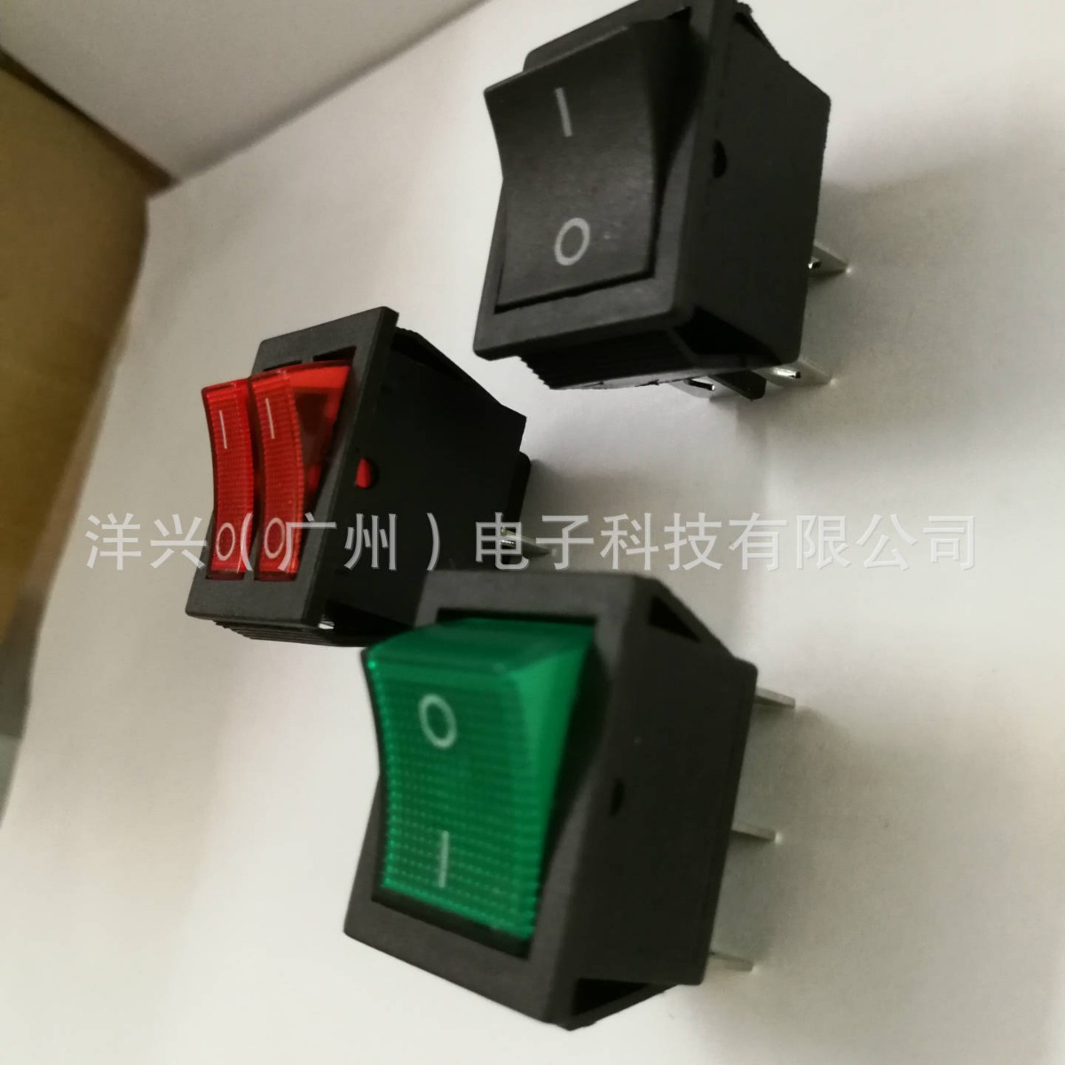 船型开关KCD4绿灯绿盖LED指示灯 31*25mm四脚2档红色带灯翘板开关