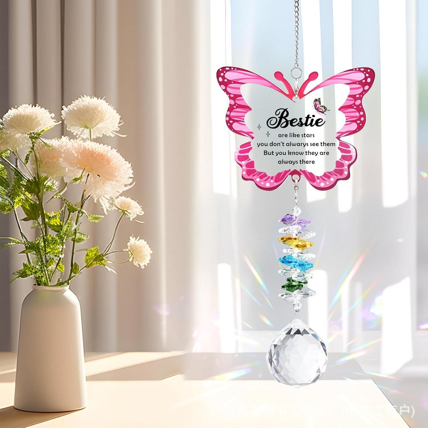 Colgante de cristal de mariposa de acrílico transfronterizo, colgante de pipa de corazón de melocotón del receptor del sol, luto y nostalgia por los animales conmemorativos