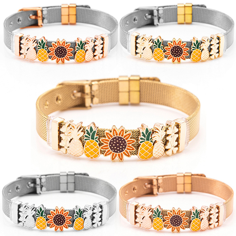 27g Weight Sweet Flower Pineapple Stainless Steel Plating Watch Strap