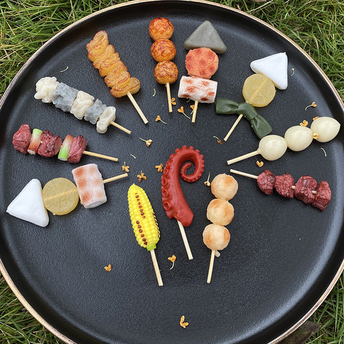PVC simulation model food squid whiskers gluten corn meatball skewers children's play house toys simulation barbecue skewers