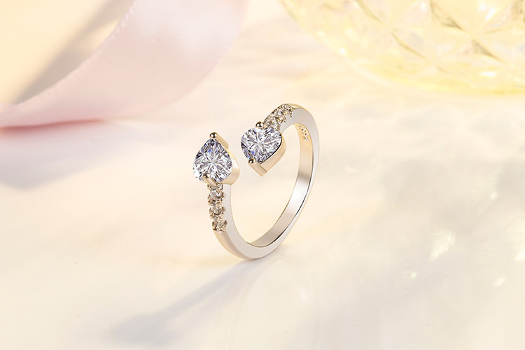 Double Heart Zircon Open Ring For Women Sterling Silver Style_voghion.com