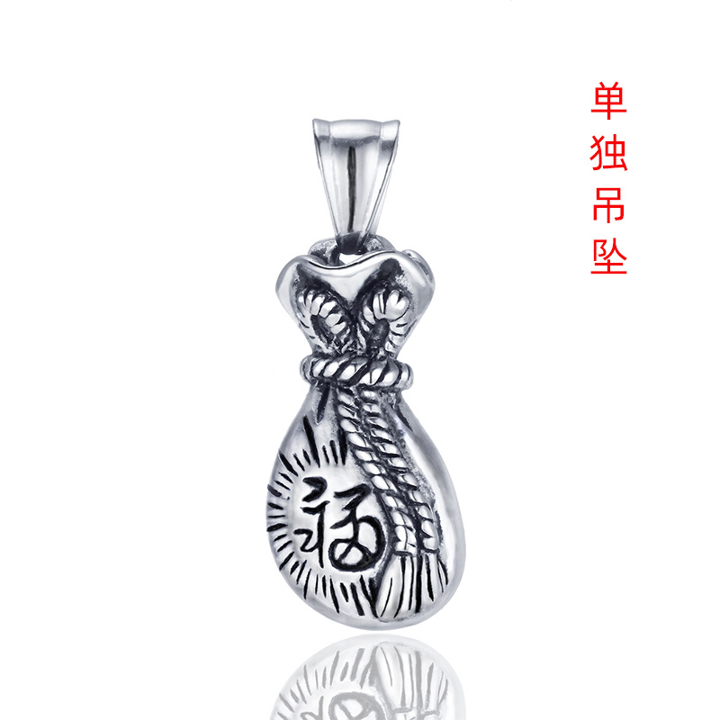 Collier vintage en acier inoxydable pour homme, collier en acier titane, pendentif sac porte-bonheur, bijou pour homme_voghion.com
