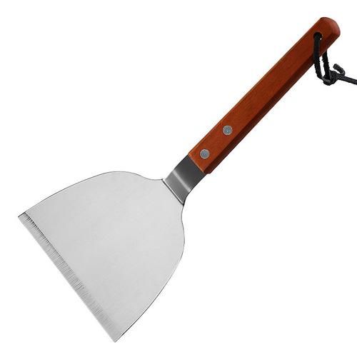 Wooden handle stainless steel large, medium and small cooking spatula Japanese steak spatula barbecue spatula hotel special pancake spatula
