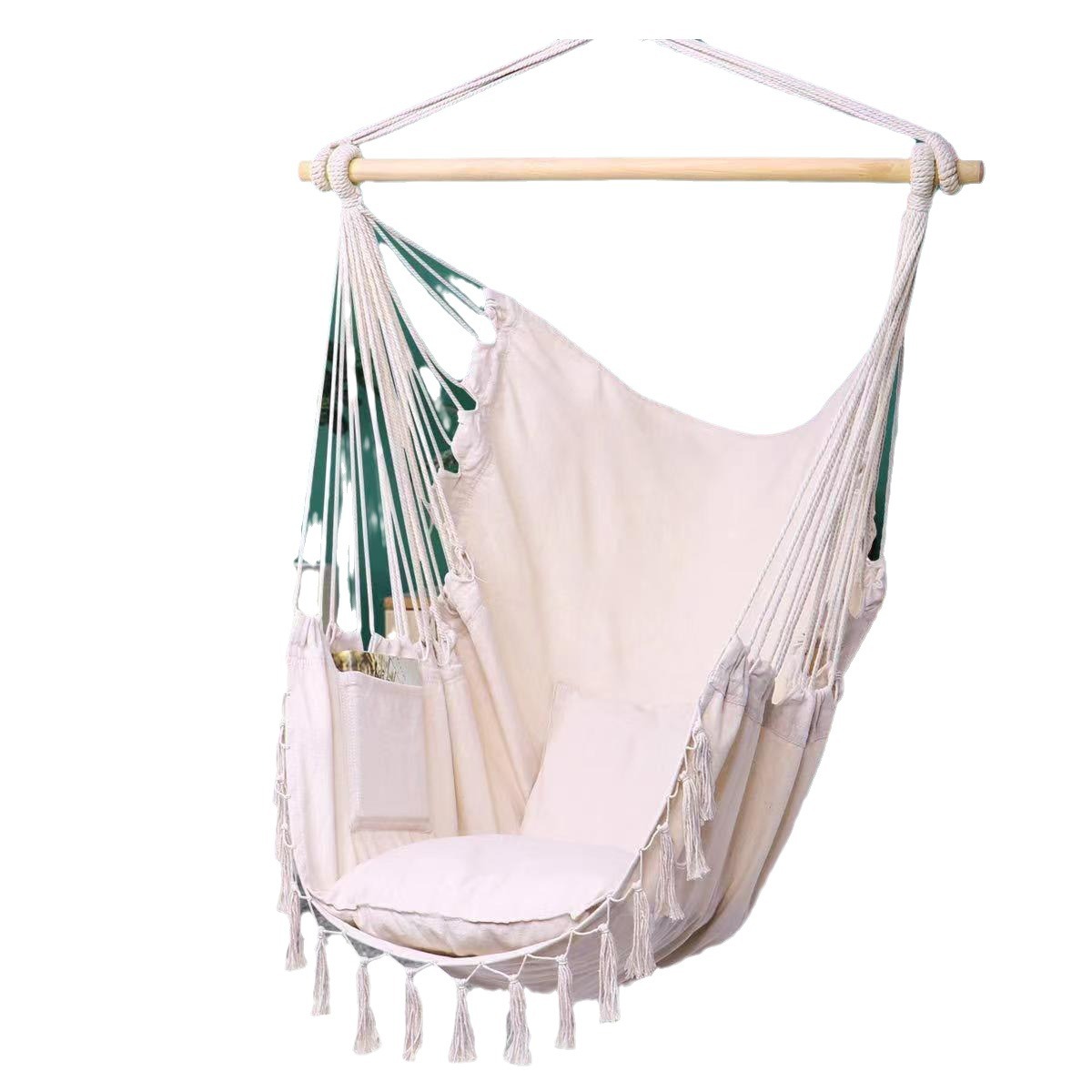 Silla Colgante de Lona con Flecos - Mecedora para Interior/Exterior, Balcón o Jardín