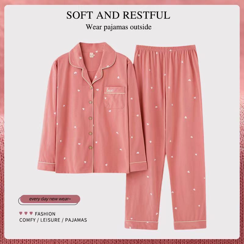 Pijamas 100% algodón de manga larga primavera y otoño ropa para el hogar Otoño e Invierno de las mujeres solapa nueva mamá suelta casual verano