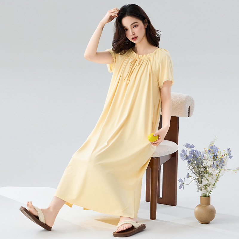 Pijama de verano de moda de mujer mangas cortas y media mangas, vestido largo helado, pijama de alta calidad, grasa, mm, tamaño medio y largo.