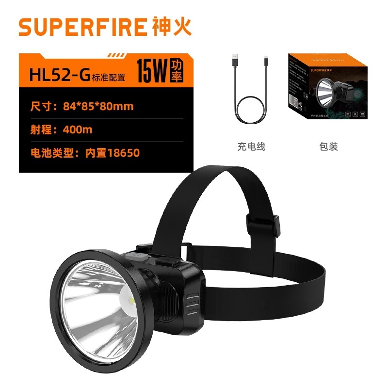 Faros de Shenhuo, luz fuerte, luz de largo alcance, iluminación de minero montada en la cabeza, gran apertura, LED recargable, faros de pesca al aire libre al por mayor
