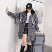 大码加绒加厚格子衬衫女士2023冬季新款胖mm遮肚子巨显瘦宽松外套