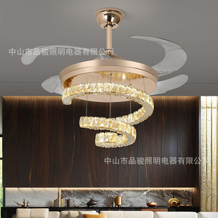 2025 New Cross-Border Living Room Crystal Invisible Fan Lamp European Style Ceiling Fan Lamp Living Room Bedroom Dining Room Fan Chandelier