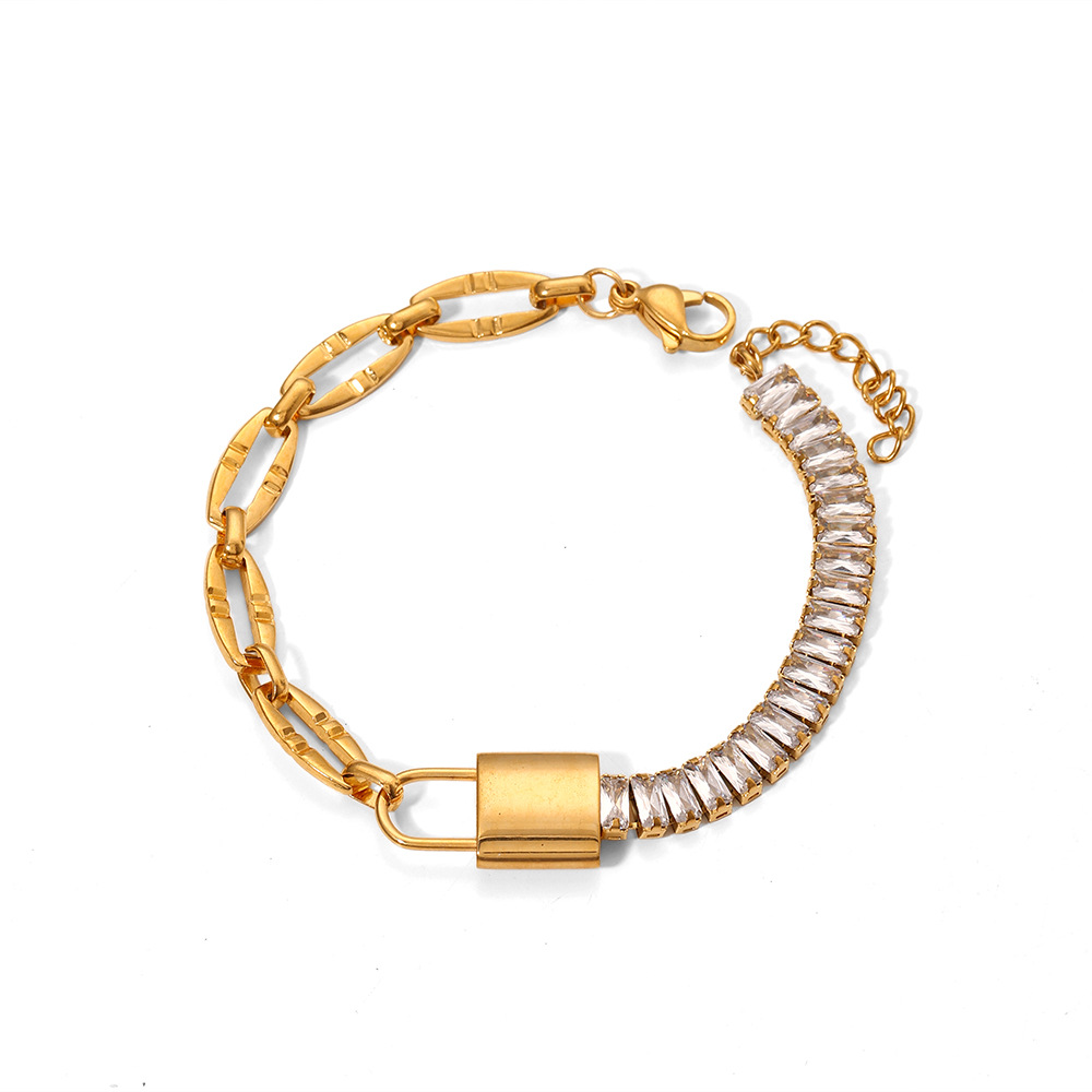304 Stainless Steel Material Lock Pattern Women'S Gender PVD Coated 18K Gold Real Gold Plated Lock Stainless Steel IG Style Shiny Waterproof Non Tarnish 304 Stainless Steel Bracelets