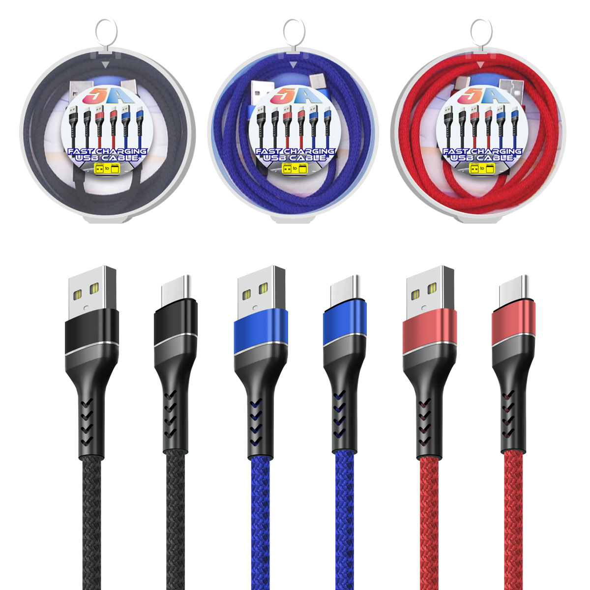 带包装手机数据线编织线5A快充线type-ciPV8适用苹果三星安卓手机